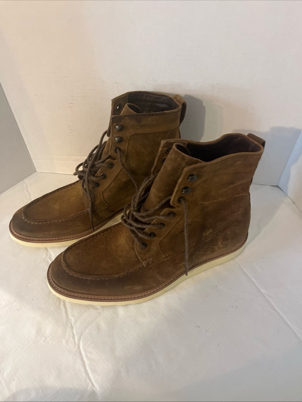 NISOLO Suede Moc Toe Wedge Boots Men's Size 10 Brown ( Fits a 9 Better)